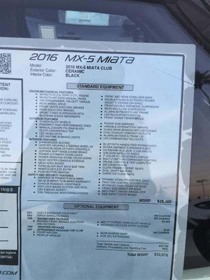 2016 Mazda MX-5 Miata Club Edition - Ceramic