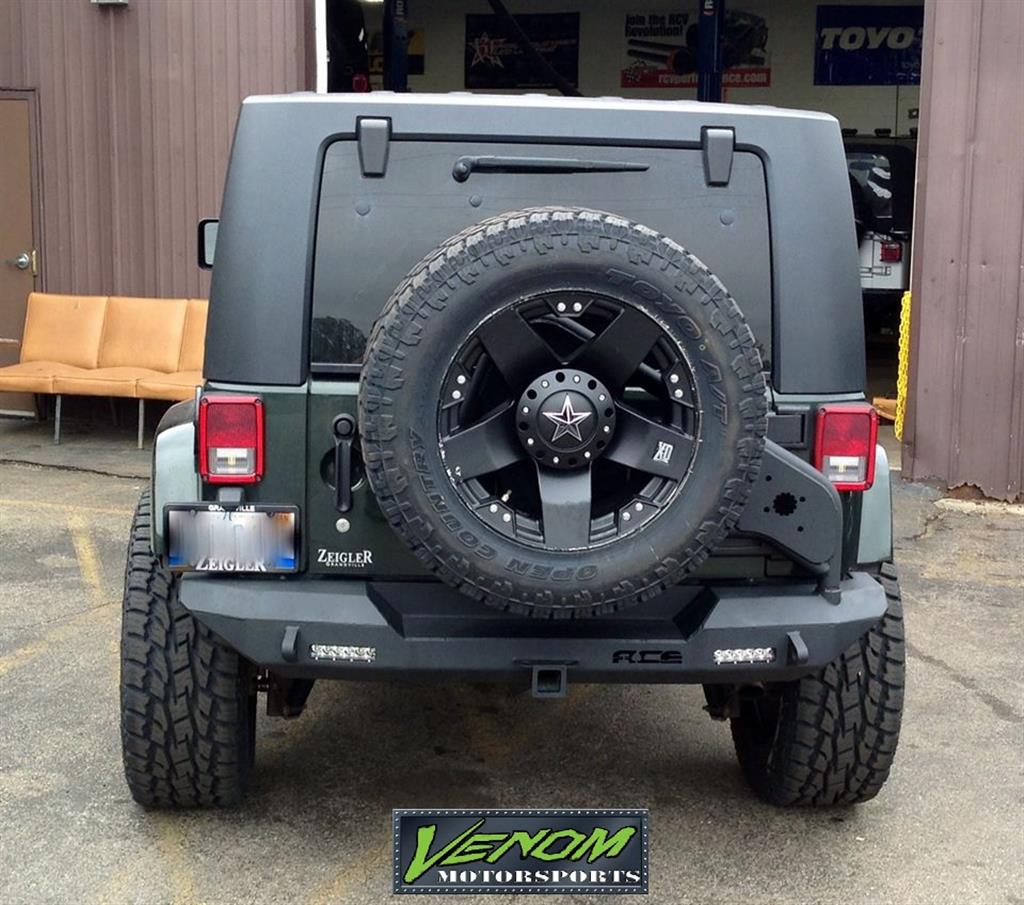 JK with ACE Slant Back Tire Carrier - Venom Motorsports - Grand Rapids ...